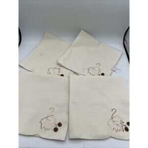 Fall Leaf Embroidered Napkins Set of 4 – Cream 17” Autumn Table Decor